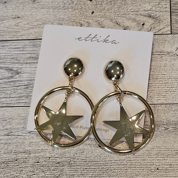 Ettika Star Hoop Dangle Earrings 18KP Statement Dramatic Bold Night Out - Picture 3 of 7